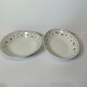 Vintage Abingdon Rose Fine Porcelain China Made Japan 2 Serving Bowls Oval Round